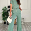 Round Neck Short Sleeve Top and Drawstring Pants Set