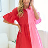 First Love Full Size Color Blocked Button Down Babydoll Dress