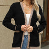 Contrast Trim Button Up Long Sleeve Cardigan