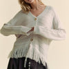 Davi & Dani Fringe V-Neck Button Up Long Sleeve Cardigan