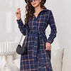 Plaid Tie Waist Long Sleeve Dress