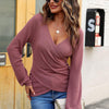 Waffle Knit Surplice Long Sleeve T-Shirt