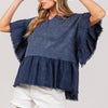 SAGE + FIG Ruffle Sleeve Washed Short Sleeve Blouse