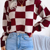 Checkered Mock Neck Long Sleeve Sweater