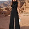 Ruched Mock Neck Sleeveless Jumpsuit