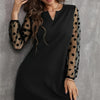 Polka Dot Notched Long Sleeve Dress