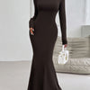 Backless Round Neck Long Sleeve Maxi Dress