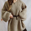 Boat Neck Long Sleeve Sweater with Belt