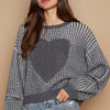 POL Round Neck Heart Patch Zipper Point Sleeve Sweater