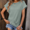 Cable-Knit Round Neck Short Sleeve T-Shirt